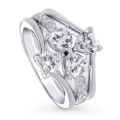 Solitaire Bow Tie Heart Heart CZ Ring Set in Sterling Silver