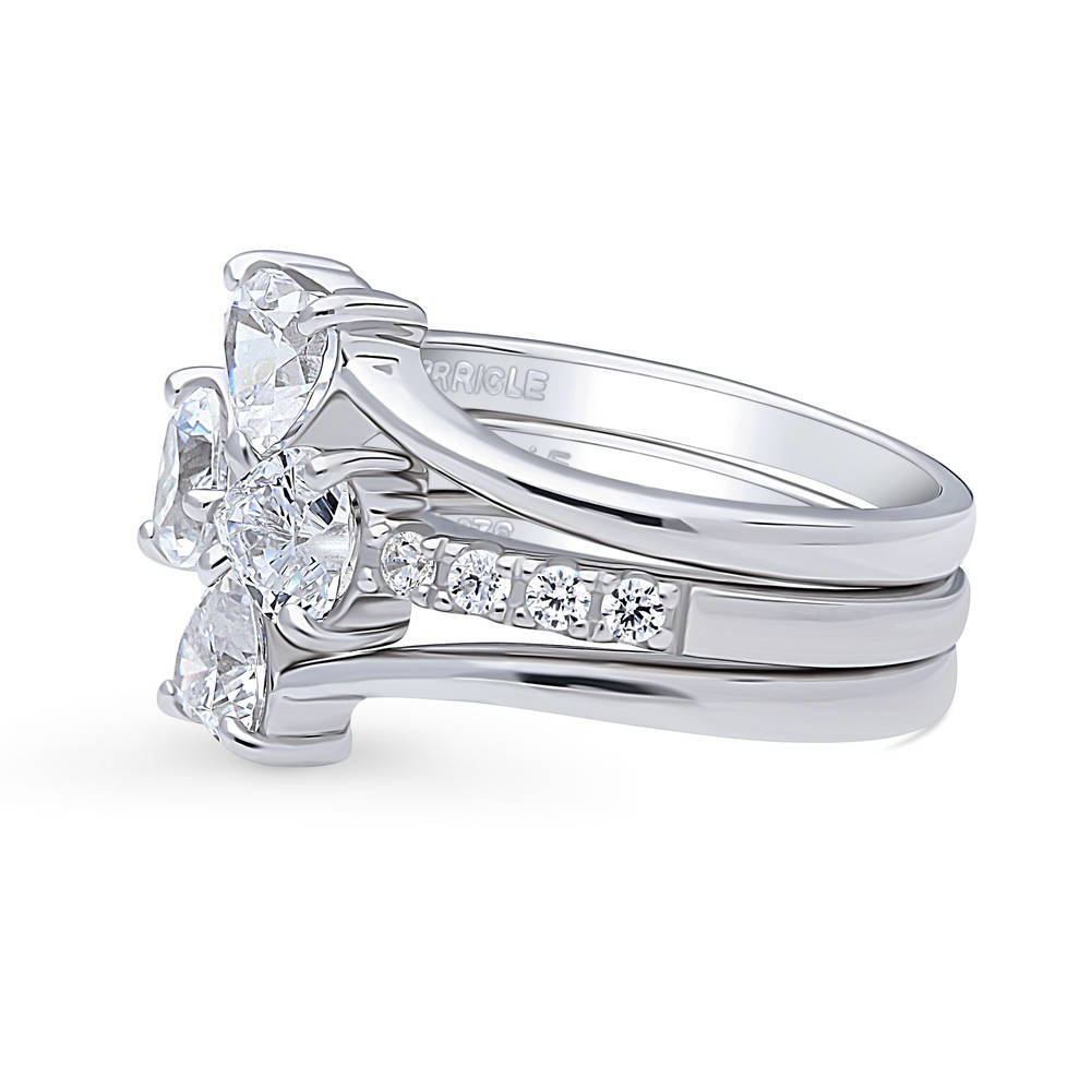 Angle view of Solitaire Bow Tie Heart Heart CZ Ring Set in Sterling Silver, 5 of 12