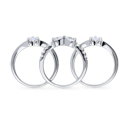 Solitaire Bow Tie Heart Heart CZ Ring Set in Sterling Silver
