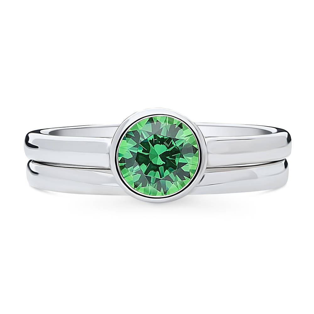 Solitaire 0.8ct Green Bezel CZ Ring Set in Sterling Silver