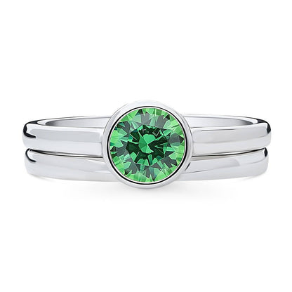 Solitaire 0.8ct Green Bezel CZ Ring Set in Sterling Silver