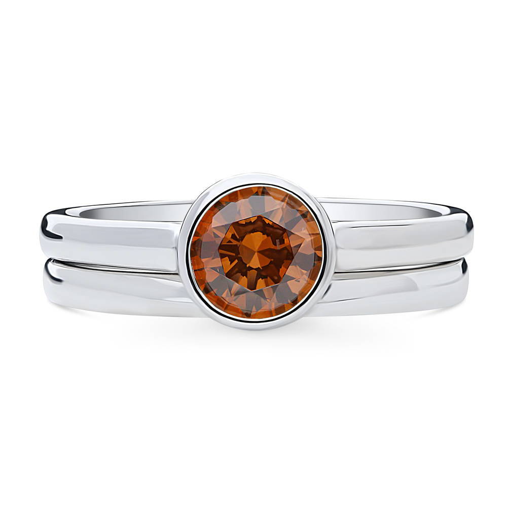 Solitaire 0.8ct Caramel Bezel CZ Ring Set in Sterling Silver