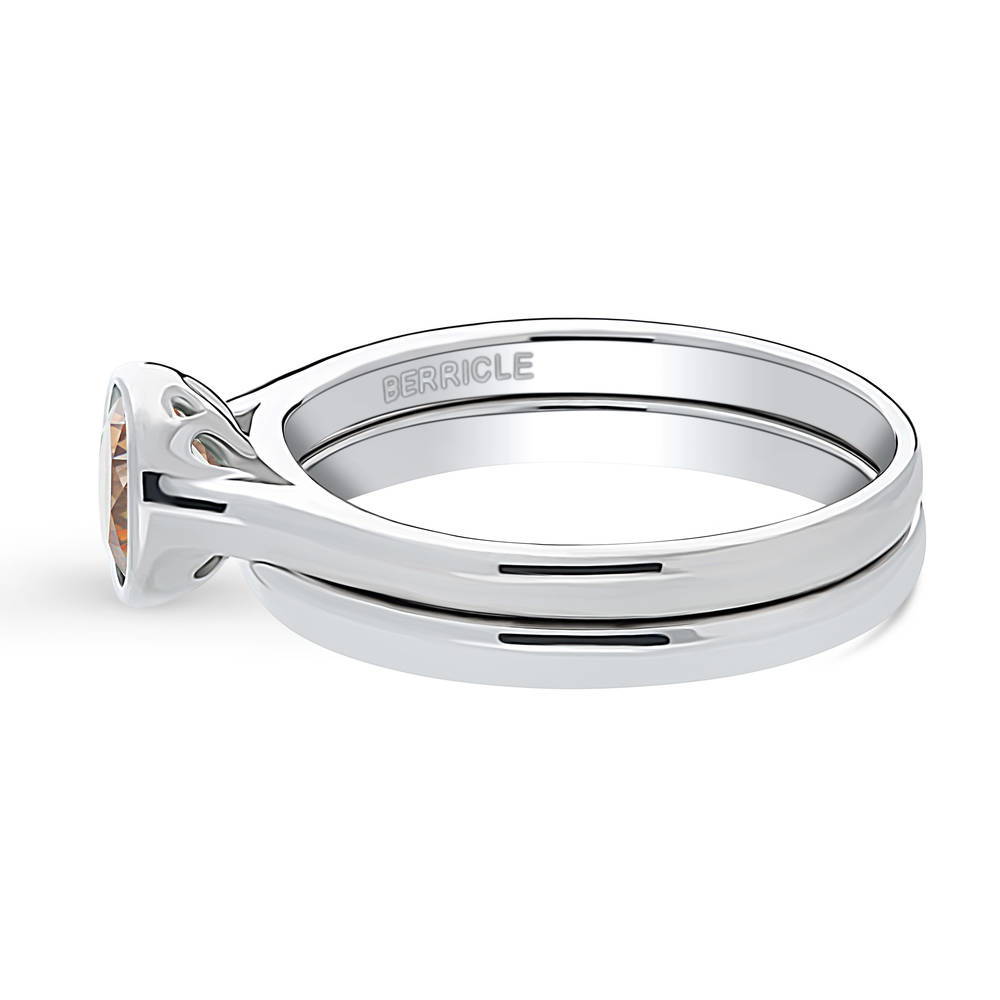 Angle view of Solitaire 0.8ct Caramel Bezel CZ Ring Set in Sterling Silver, 3 of 10
