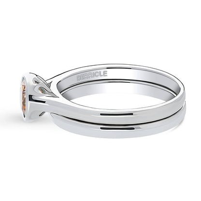 Solitaire 0.8ct Caramel Bezel CZ Ring Set in Sterling Silver