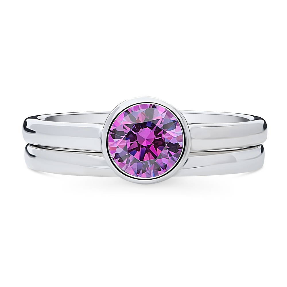 Solitaire 0.8ct Purple Bezel CZ Ring Set in Sterling Silver
