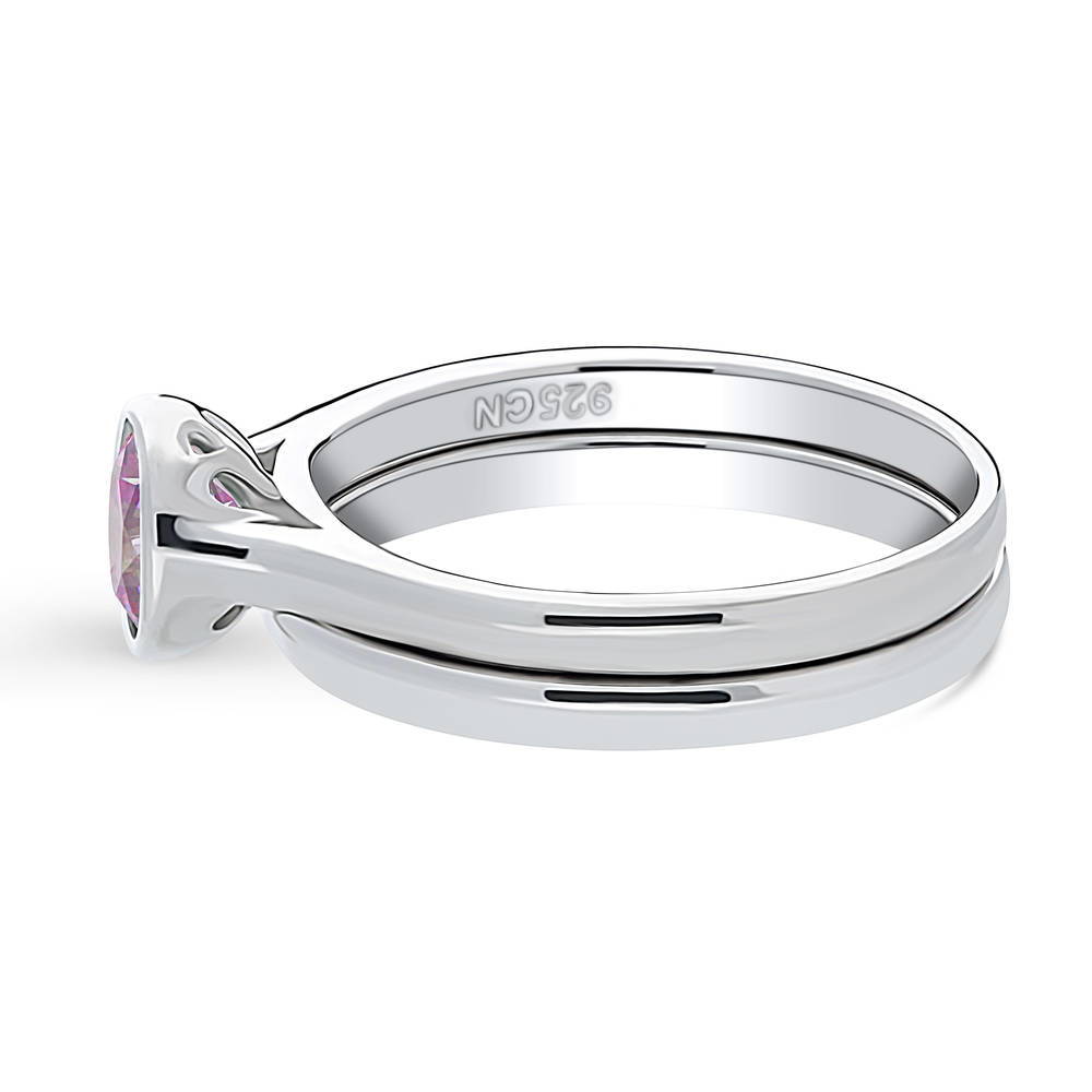 Angle view of Solitaire 0.8ct Purple Bezel CZ Ring Set in Sterling Silver, 3 of 9