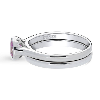 Solitaire 0.8ct Purple Bezel CZ Ring Set in Sterling Silver