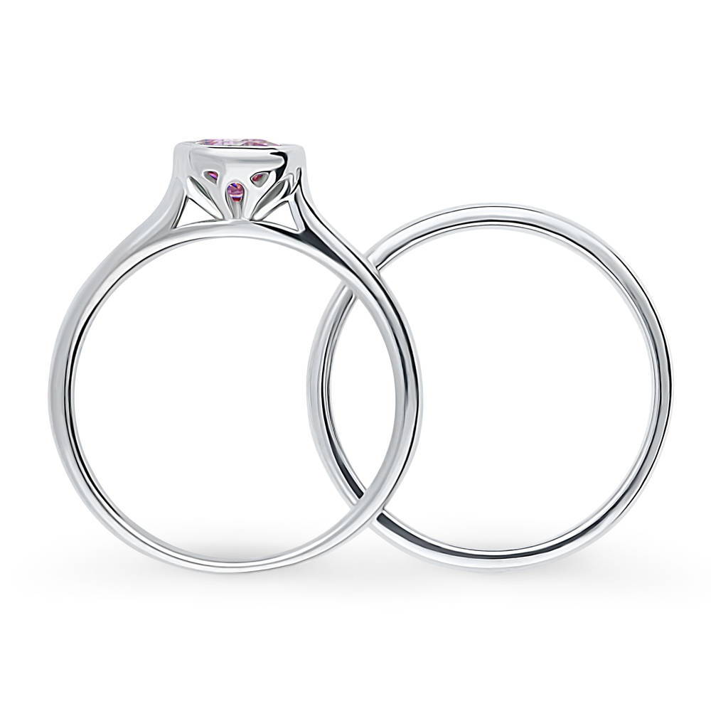 Alternate view of Solitaire 0.8ct Purple Bezel CZ Ring Set in Sterling Silver, 4 of 9