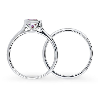 Solitaire 0.8ct Purple Bezel CZ Ring Set in Sterling Silver