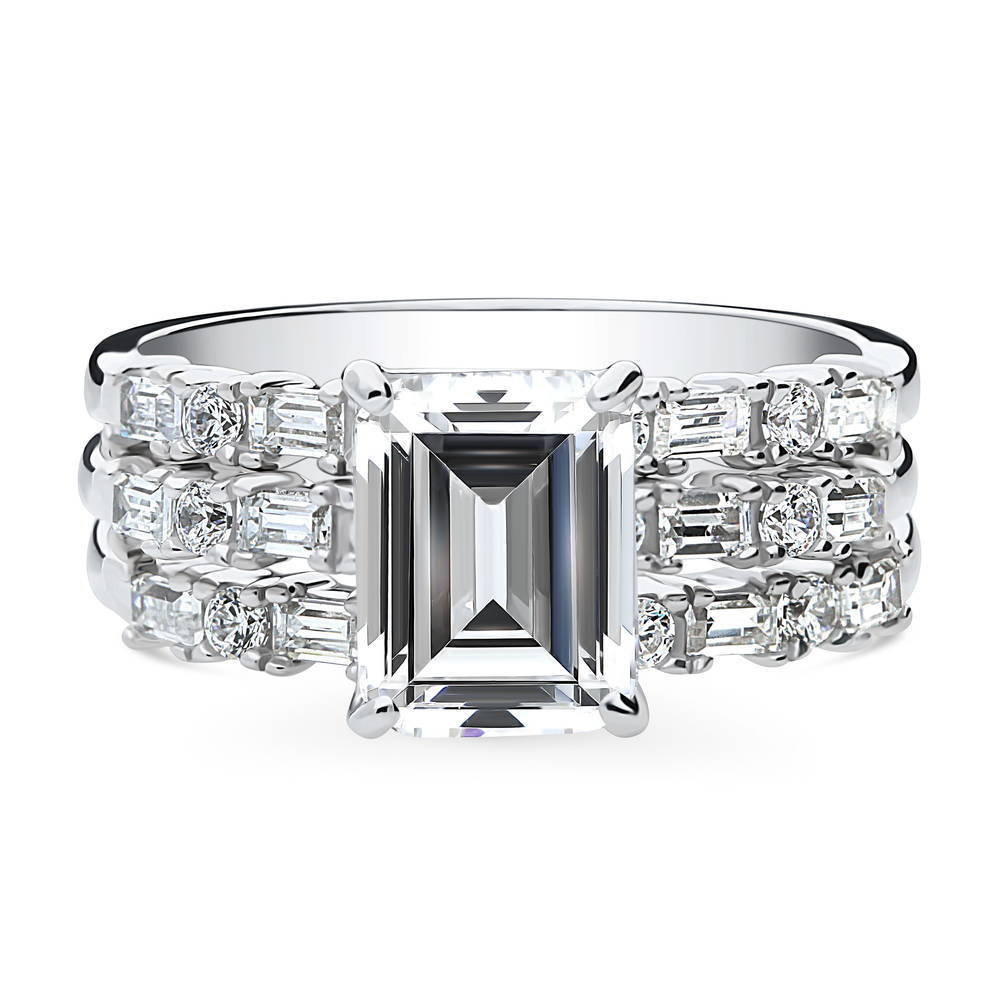 Solitaire Art Deco Emerald Cut CZ Ring Set in Sterling Silver, 1 of 17