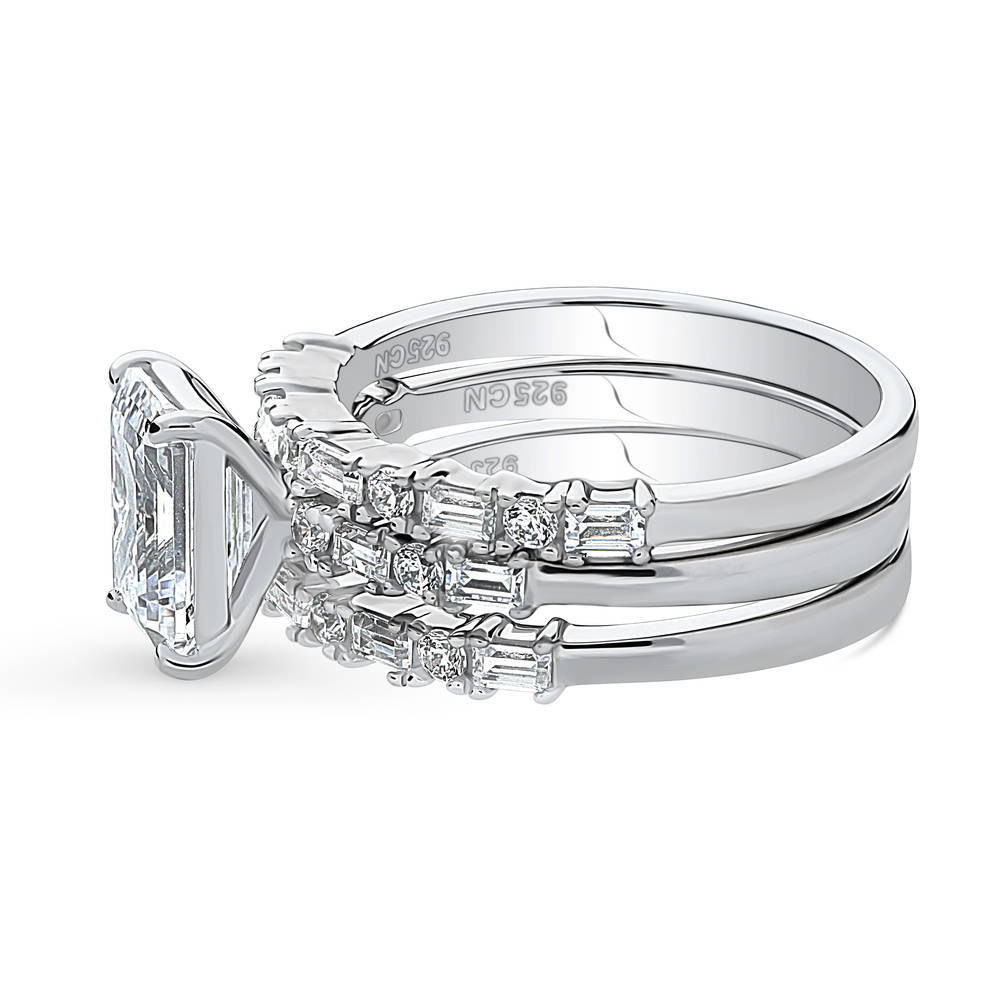 Solitaire Art Deco Emerald Cut CZ Ring Set in Sterling Silver