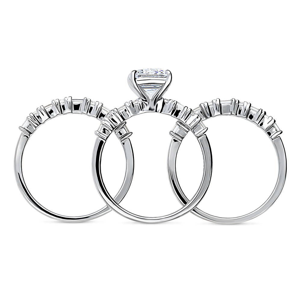 Alternate view of Solitaire Art Deco Emerald Cut CZ Ring Set in Sterling Silver, 8 of 17