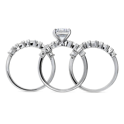 Solitaire Art Deco Emerald Cut CZ Ring Set in Sterling Silver