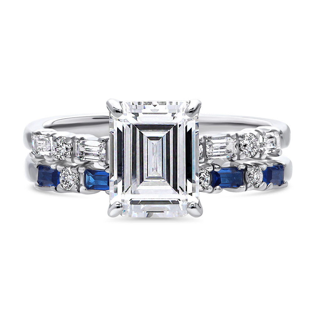 Solitaire Art Deco Emerald Cut CZ Ring Set in Sterling Silver