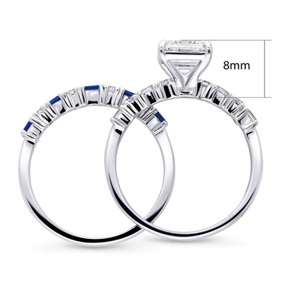 Solitaire Art Deco Emerald Cut CZ Ring Set in Sterling Silver