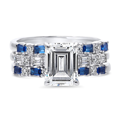 Solitaire Art Deco Emerald Cut CZ Ring Set in Sterling Silver