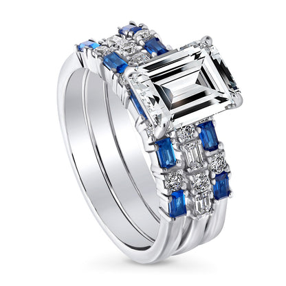 Solitaire Art Deco Emerald Cut CZ Ring Set in Sterling Silver