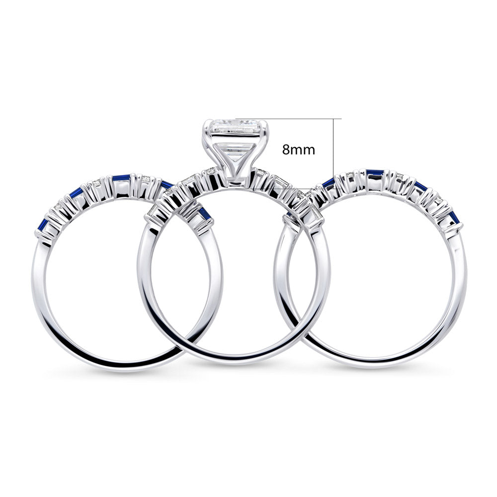 Solitaire Art Deco Emerald Cut CZ Ring Set in Sterling Silver