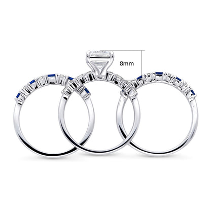 Solitaire Art Deco Emerald Cut CZ Ring Set in Sterling Silver