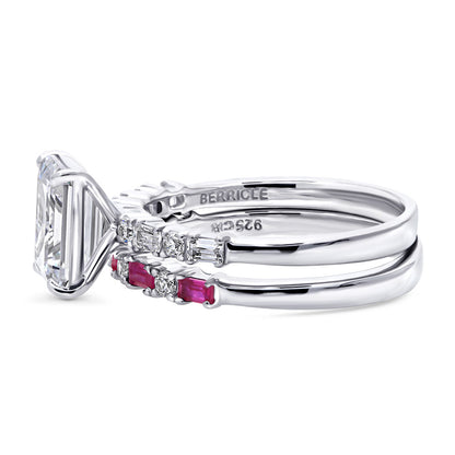 Solitaire Art Deco Emerald Cut CZ Ring Set in Sterling Silver