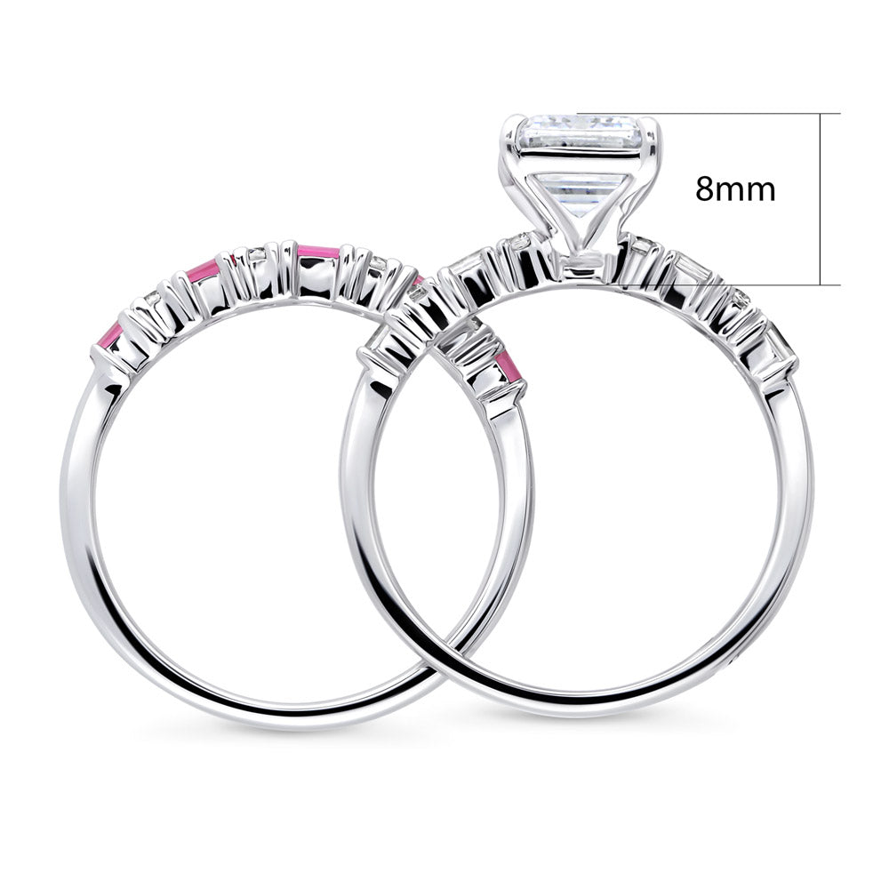 Alternate view of Solitaire Art Deco Emerald Cut CZ Ring Set in Sterling Silver, 8 of 12