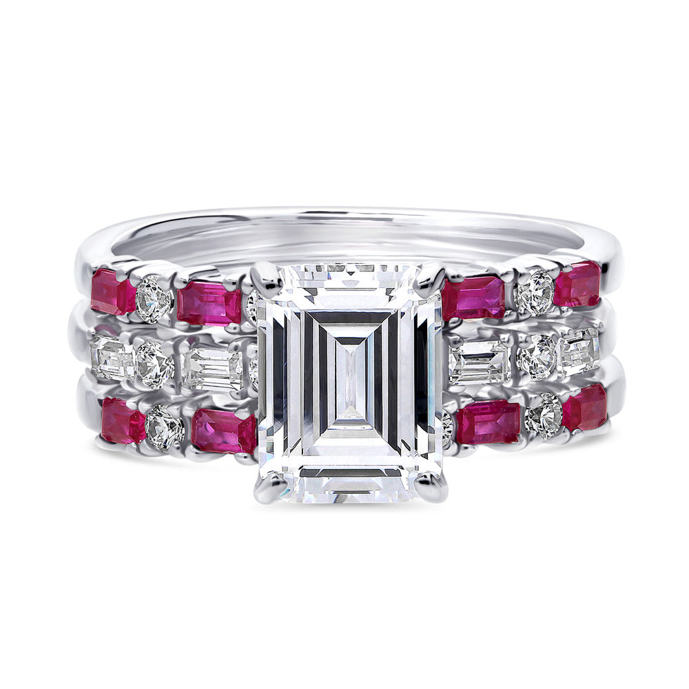 Solitaire Art Deco Emerald Cut CZ Ring Set in Sterling Silver, 1 of 12