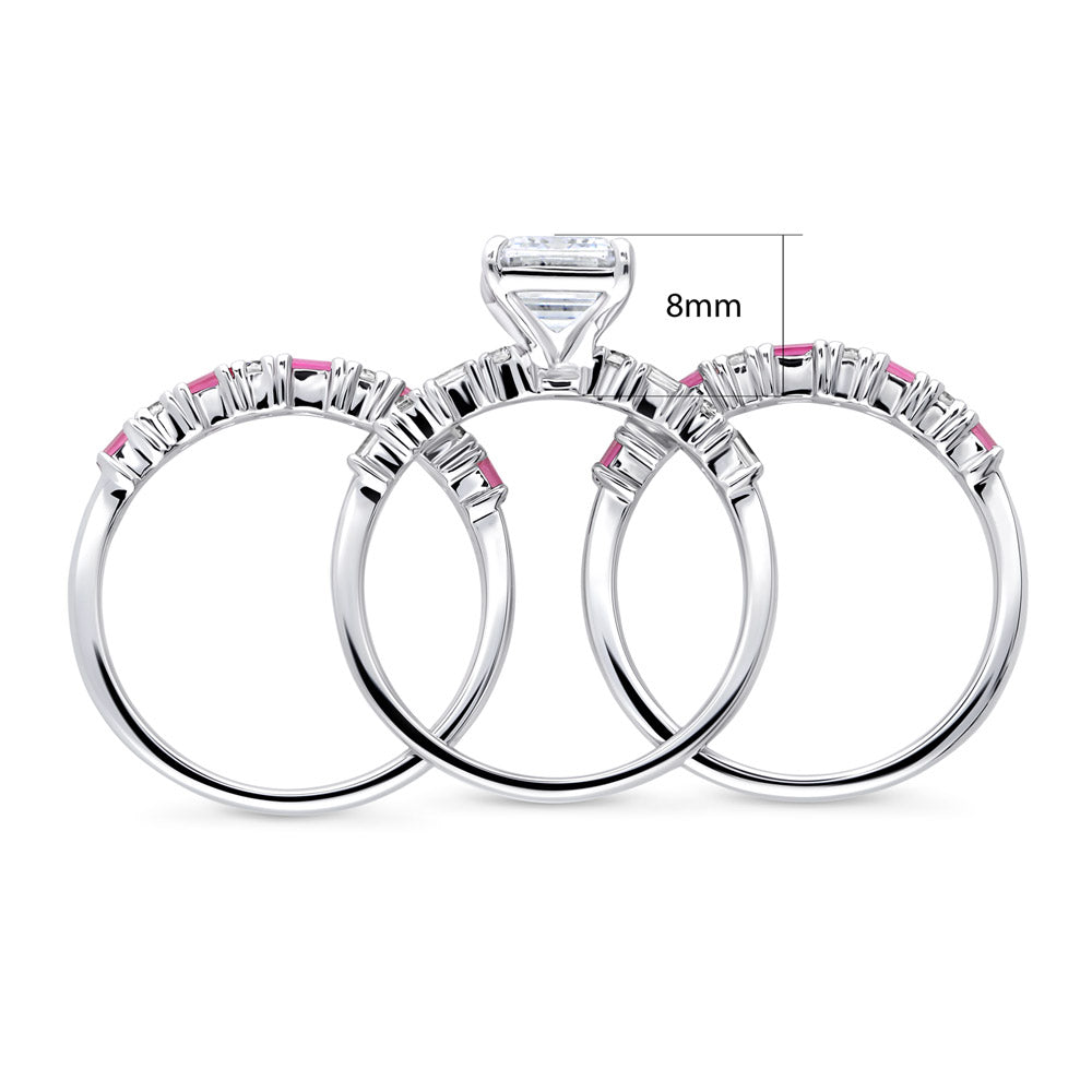 Alternate view of Solitaire Art Deco Emerald Cut CZ Ring Set in Sterling Silver, 8 of 12