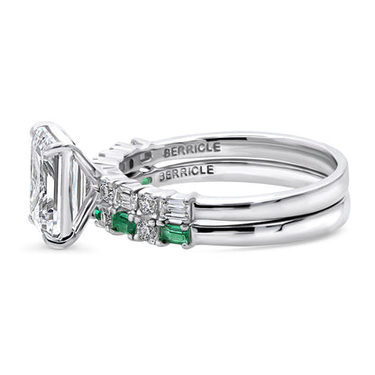 Solitaire Art Deco Emerald Cut CZ Ring Set in Sterling Silver