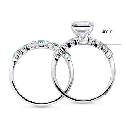 Solitaire Art Deco Emerald Cut CZ Ring Set in Sterling Silver