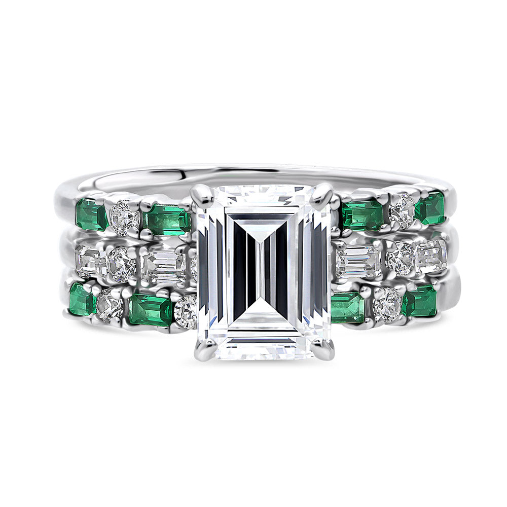 Solitaire Art Deco Emerald Cut CZ Ring Set in Sterling Silver, 1 of 12