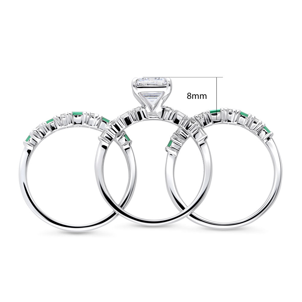 Solitaire Art Deco Emerald Cut CZ Ring Set in Sterling Silver