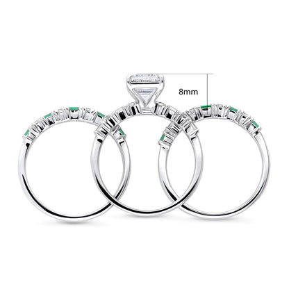 Solitaire Art Deco Emerald Cut CZ Ring Set in Sterling Silver