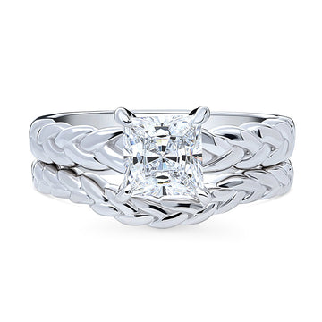Solitaire Woven 1.2ct Princess CZ Ring Set in Sterling Silver