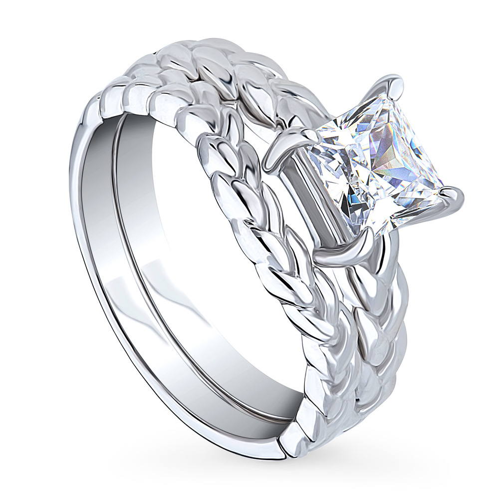 Solitaire Woven 1.2ct Princess CZ Ring Set in Sterling Silver