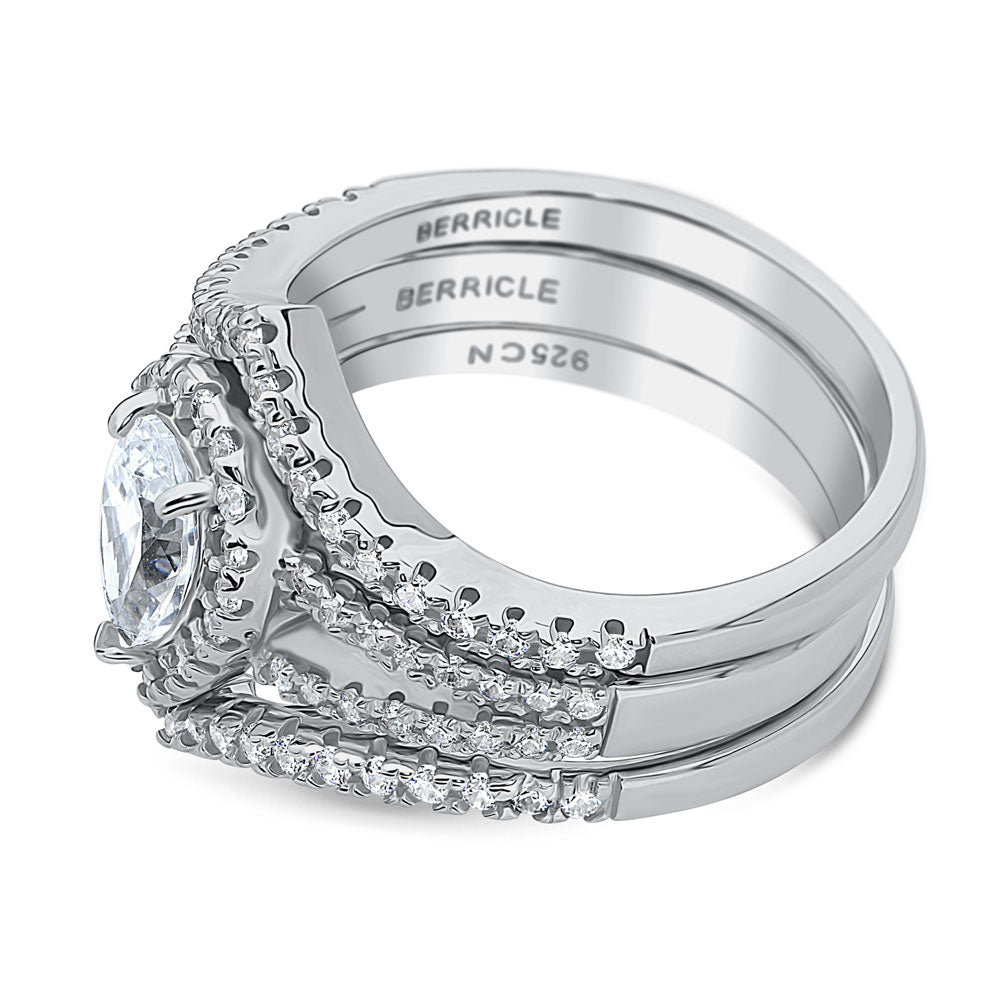 Halo Wishbone Pear CZ Split Shank Ring Set in Sterling Silver
