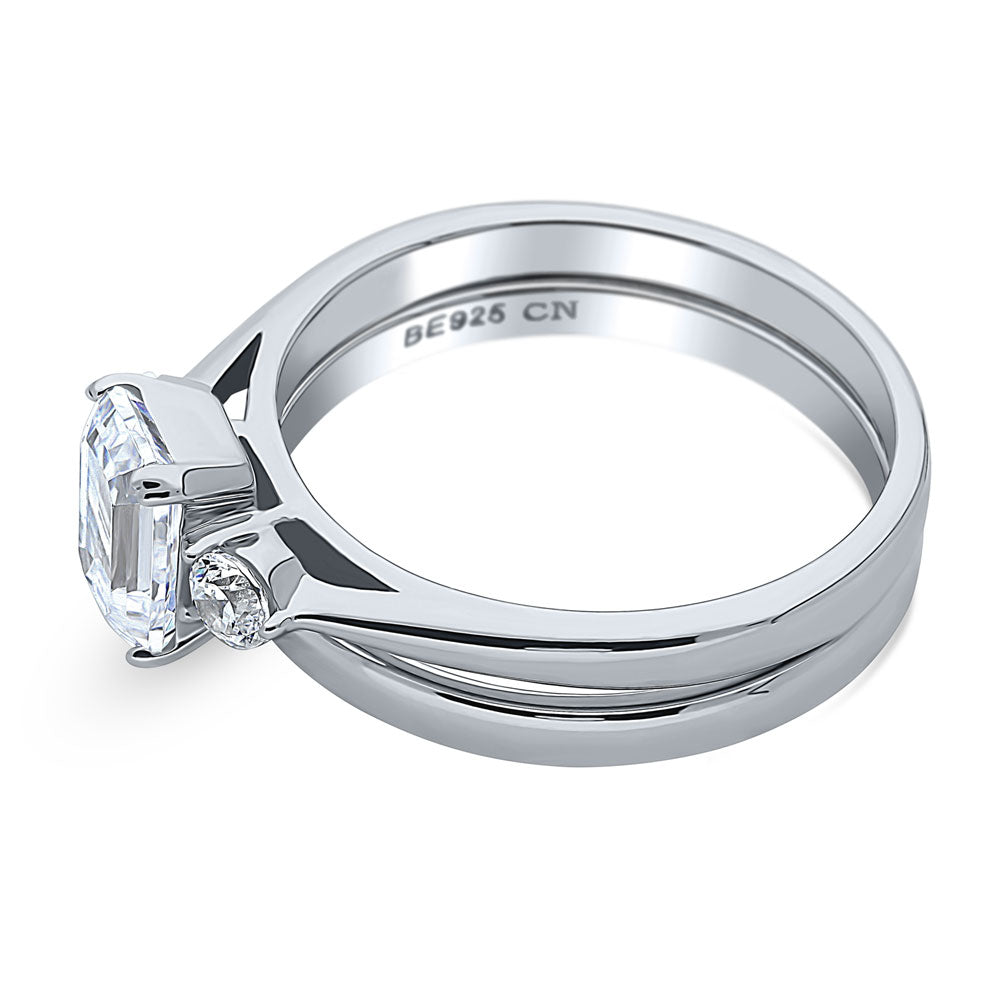 Angle view of 3-Stone 1ct Emerald Cut CZ Ring Set in Sterling Silver, 5 of 12