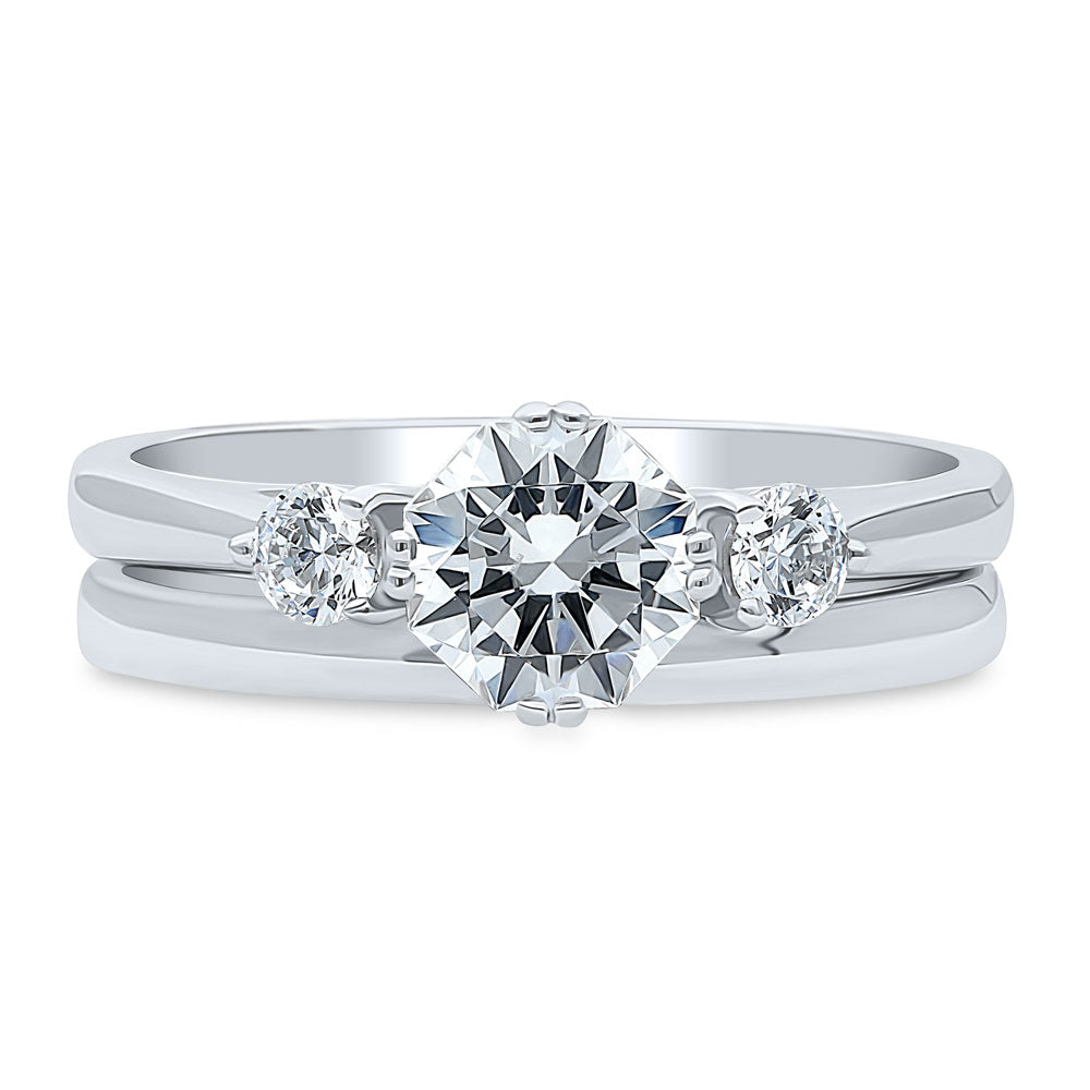 3-Stone 1.25ct Octagon Sun Cut CZ Ring Set in Sterling Silver, 1 of 10