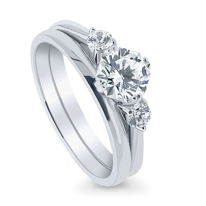 3-Stone 1.25ct Octagon Sun Cut CZ Ring Set in Sterling Silver
