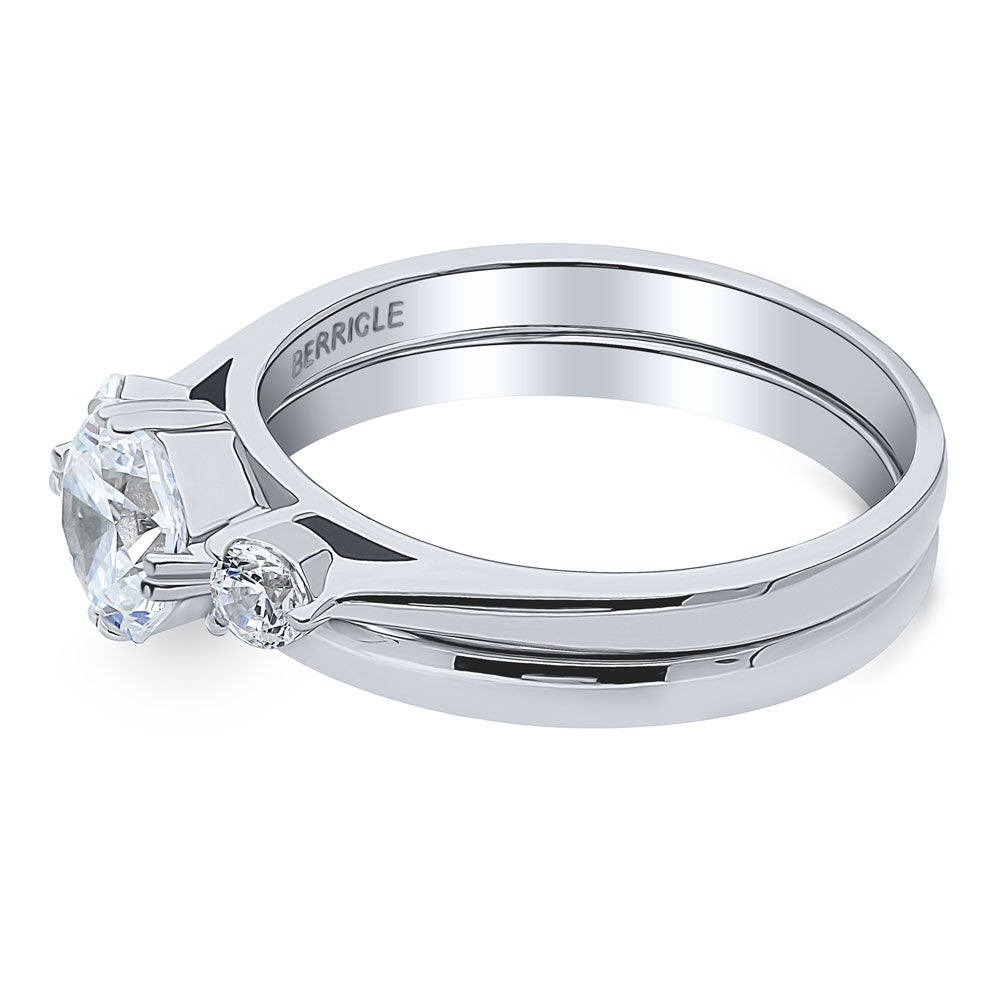 Angle view of 3-Stone 1.25ct Octagon Sun Cut CZ Ring Set in Sterling Silver, 5 of 10