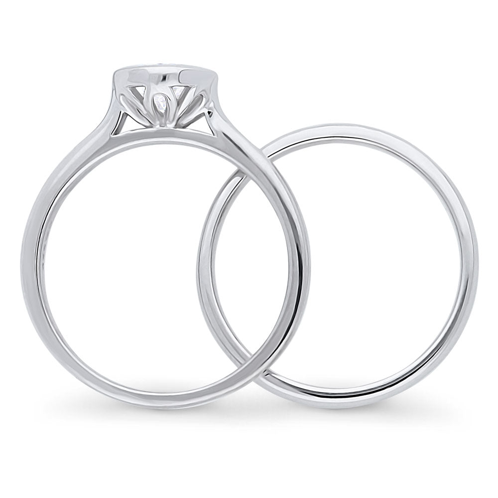 Solitaire 1.2ct Bezel Set Oval CZ Ring Set in Sterling Silver
