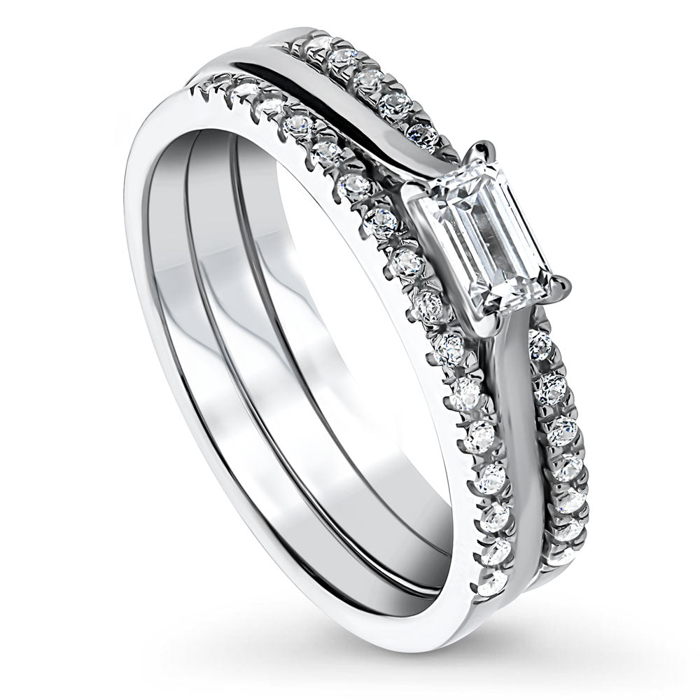 East-West Solitaire CZ Ring Set in Sterling Silver