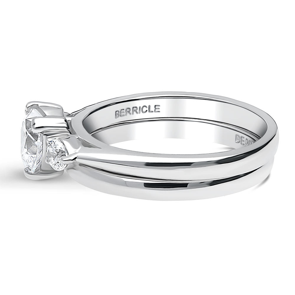 Angle view of 3-Stone Heart 0.7ct Heart CZ Ring Set in Sterling Silver, 5 of 9