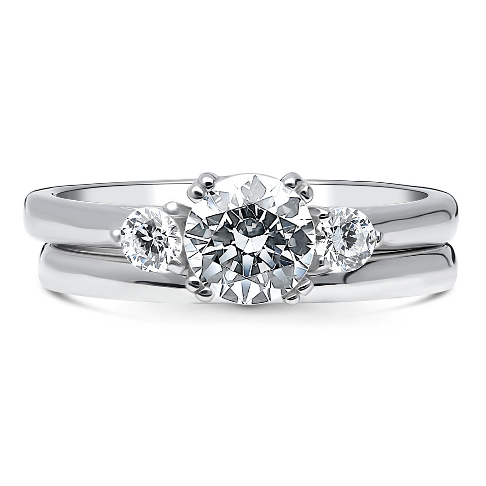3-Stone Round CZ Ring Set in Sterling Silver, 1 of 9