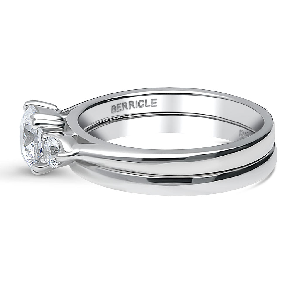 Angle view of 3-Stone Round CZ Ring Set in Sterling Silver, 5 of 9