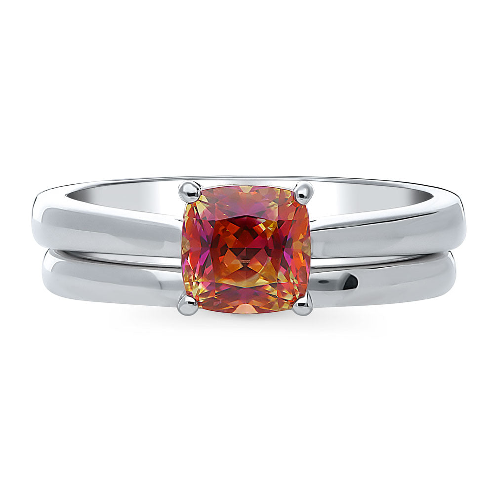 Solitaire Kaleidoscope Red Orange CZ Ring Set in Sterling Silver