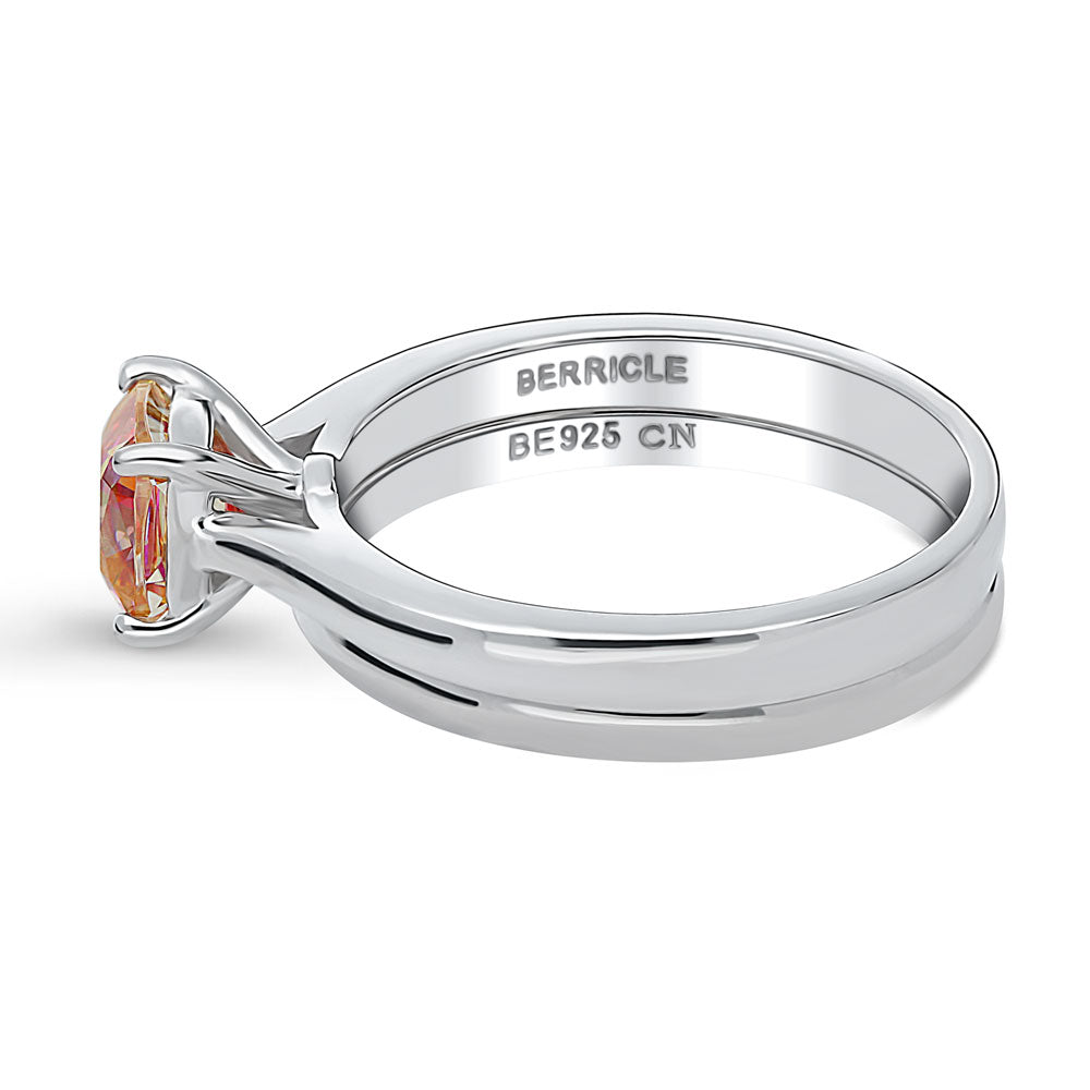 Angle view of Solitaire Kaleidoscope Red Orange CZ Ring Set in Sterling Silver, 5 of 11