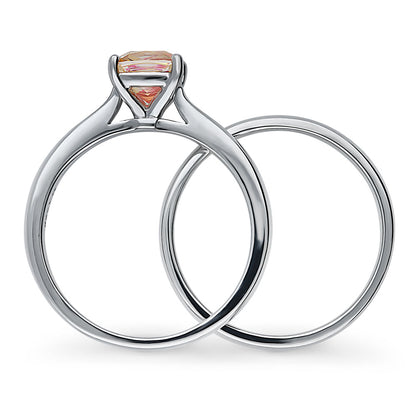 Solitaire Kaleidoscope Red Orange CZ Ring Set in Sterling Silver