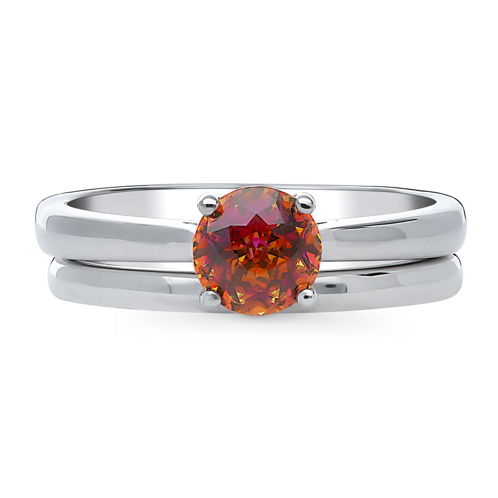 Solitaire Kaleidoscope Red Orange CZ Ring Set in Sterling Silver