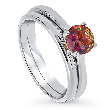 Solitaire Kaleidoscope Red Orange CZ Ring Set in Sterling Silver