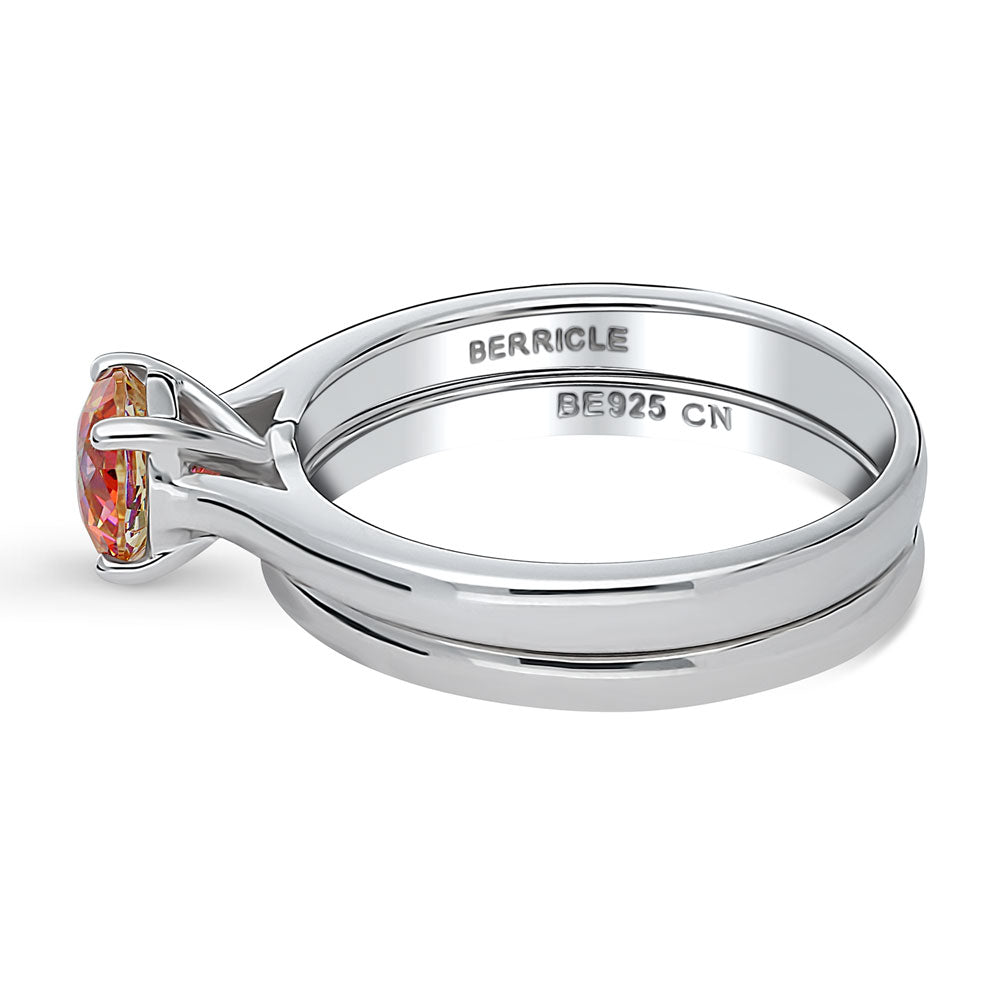 Solitaire Kaleidoscope Red Orange CZ Ring Set in Sterling Silver